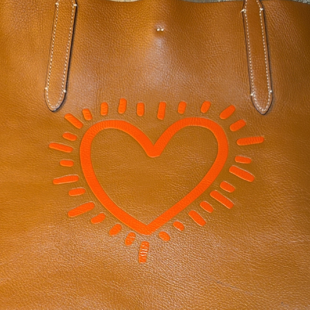 Coach x Keith Haring Leather Tote Bag with Heart Design - Picture 2 of 8